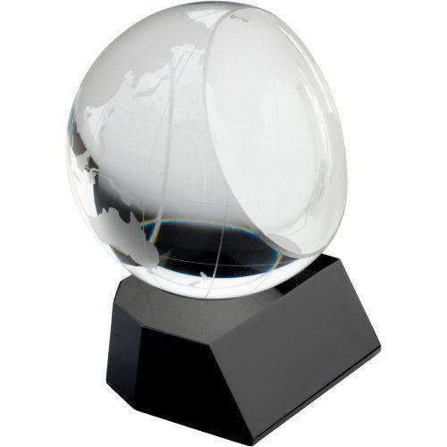 Sliced Globe Logo - CBG16B : Clear Glass Sliced Globe On Black Base - 4.5in