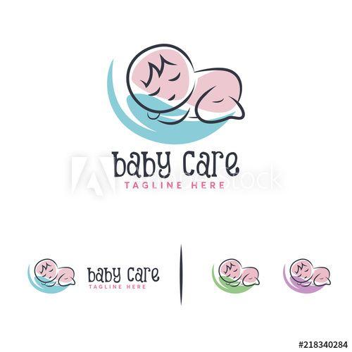 Cute Baby Logo - Sleeping Cute Baby logo designs vector, Baby Care logo template