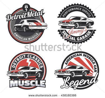 Automotive Club Logo - Set of classic muscle car round emblems, badges and signs.Vintage