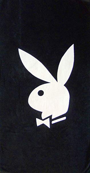 White Rabbit Logo - Black Playboy Beach Towel with White Rabbit Head Logo