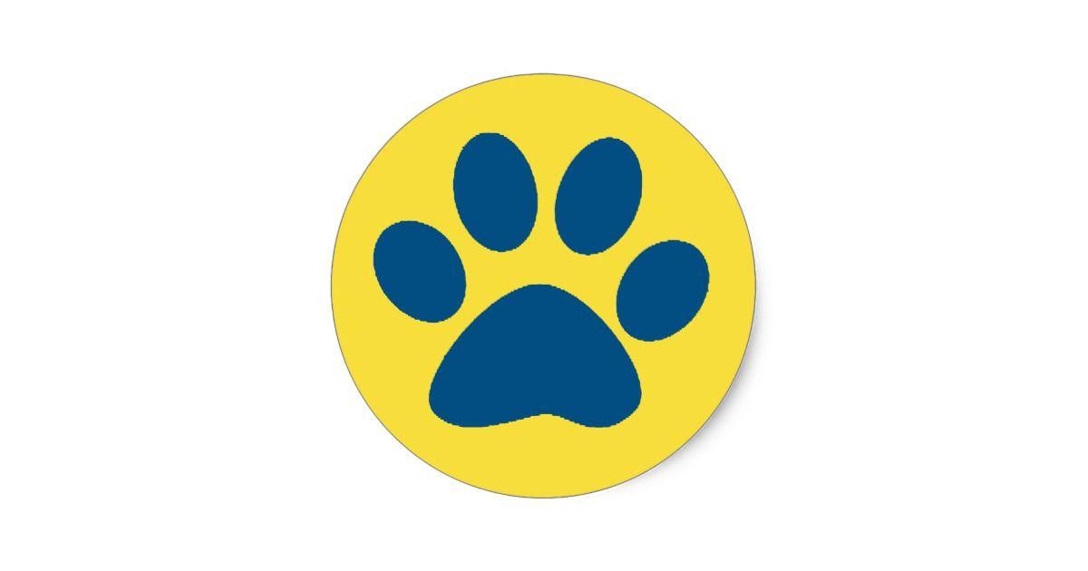Yellow Paw Logo - blue paw print on yellow background classic round sticker | Zazzle.com