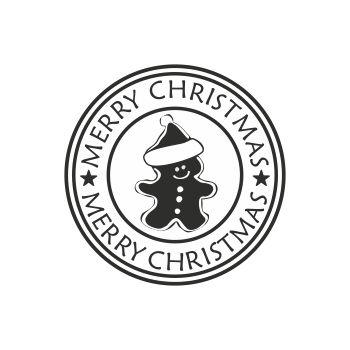 Christmas Black and White Logo - Merry Christmas round stamp - GINGERBREAD