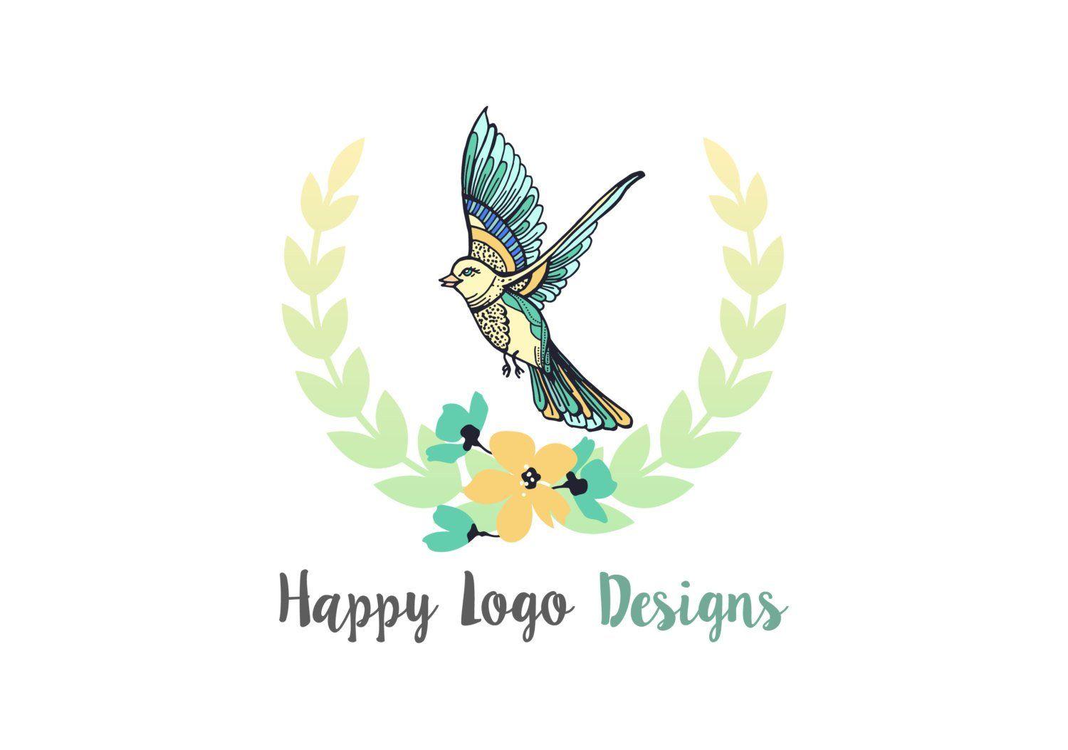 Yellow Birds Logo - DIGITAL Custom logo design bird blue teal colorful cute logo