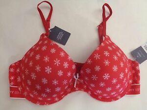 Red Snowflake Logo - NWT Tommy Hilfiger Snowflake Logo Band Red Plunge Push Up Bra