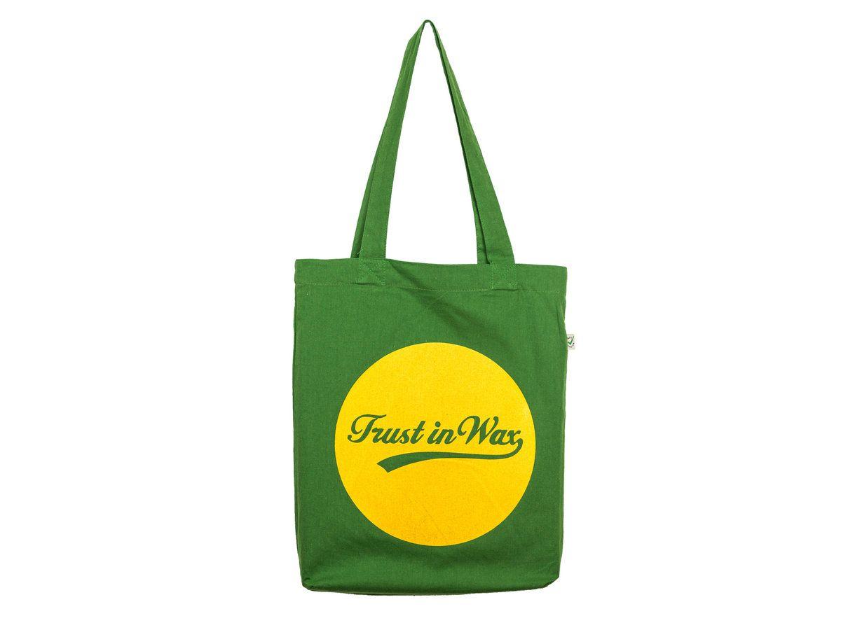 Round Yellow Logo - Organic Cotton Tote Bag with round Trust in Wax Logo Print - green ...