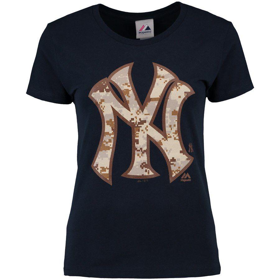 Camo Yankees Logo - Women's New York Yankees Majestic Navy Memorial Day Camo Logo T-Shirt