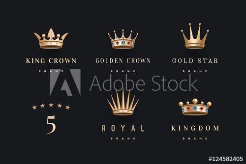 Princess Gold Crown Logo - Set of royal gold crowns icon and logo. Isolated luxury logo for ...