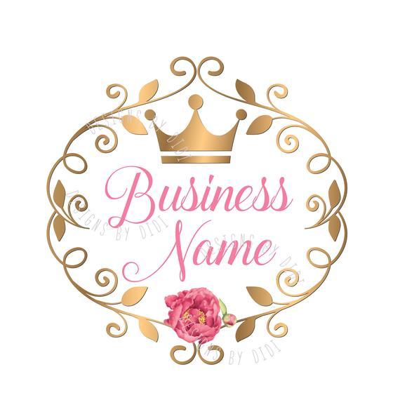 Princess Gold Crown Logo - Custom Logo Design Pink gold Logo flowers crown princess | Etsy