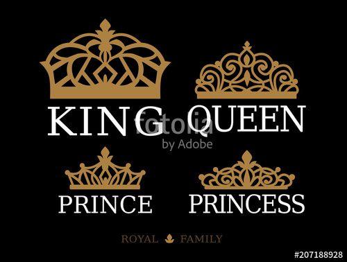 Princess Gold Crown Logo - King, Queen, Prince and Princess of couple family design. White