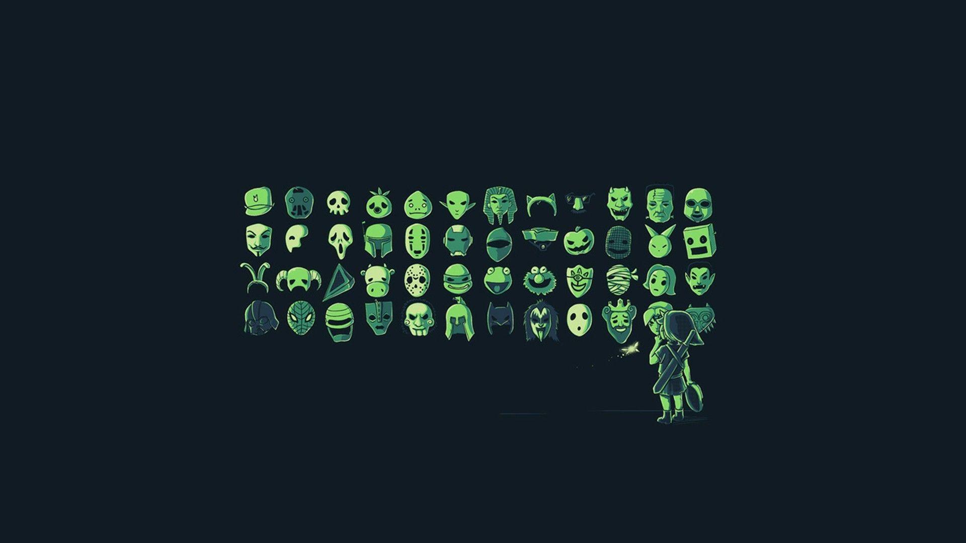 Green Mask Logo - Wallpaper : illustration, digital art, video games, minimalism, mask
