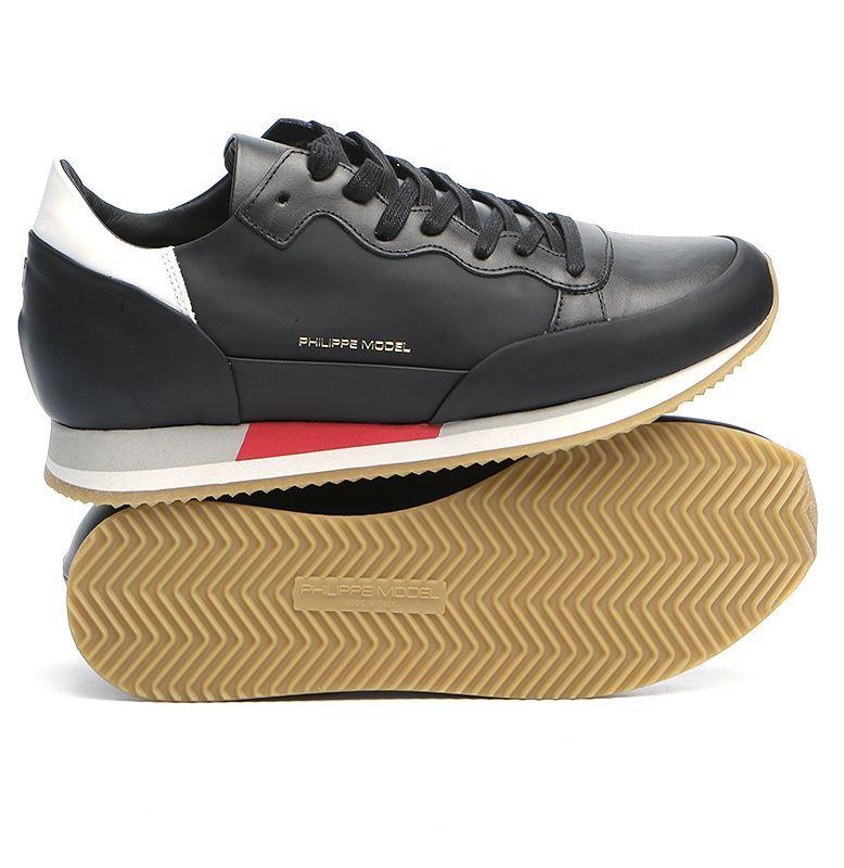 Combined Sneaker Logo - Black rubberized leather sneakers from Philippe Model. A classic