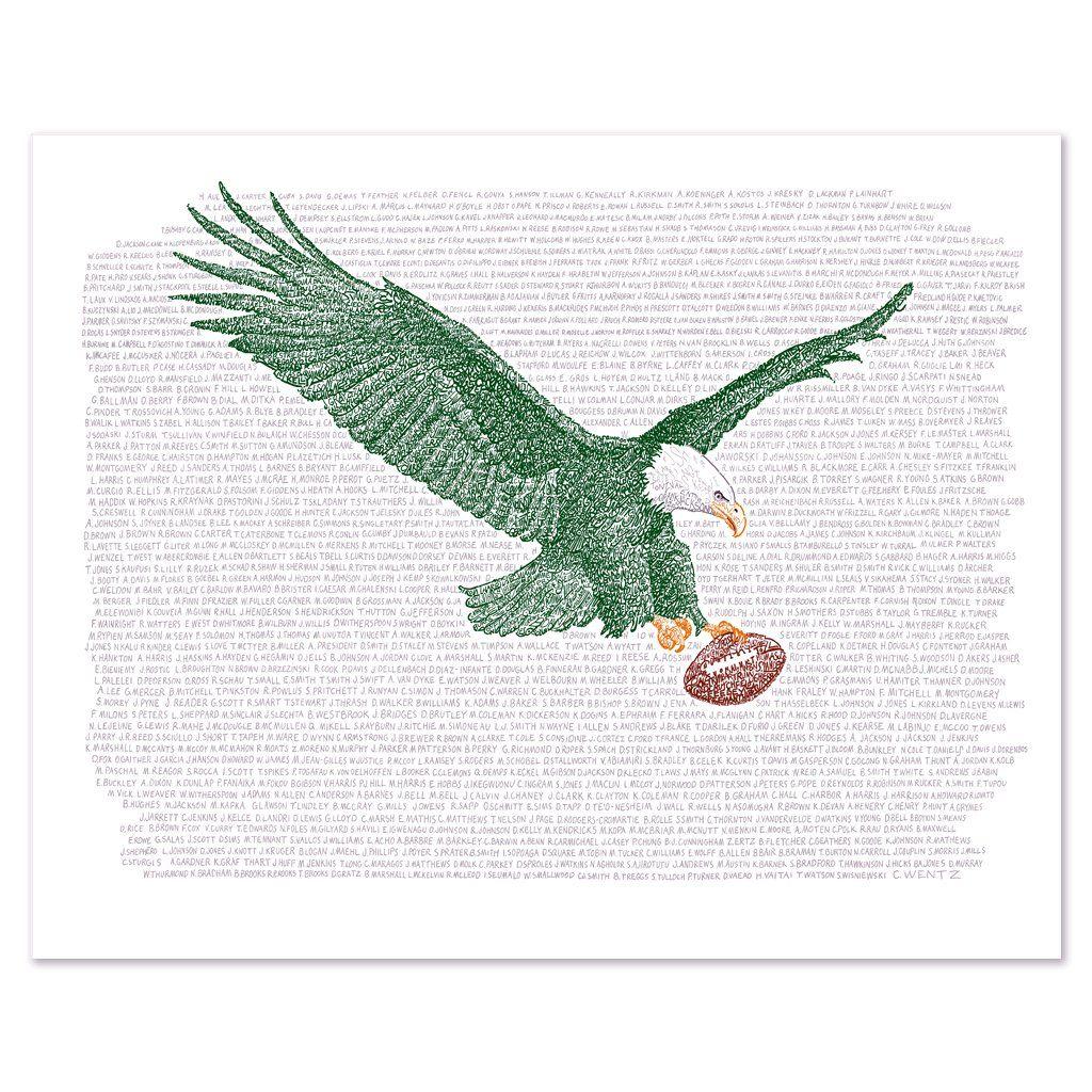 Black and White Philadelphia Eagles Word Logo - Philadelphia Eagles All Time Roster Word Art Print - PhillyWordArt