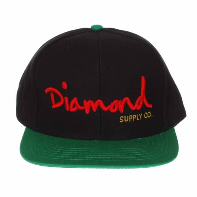 Black and Red Diamond Logo - Diamond Supply Co. Diamond OG Logo Snapback Cap Black Green Red Gold