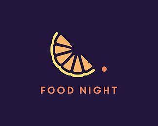 Golden Food Logo - FoodNight logo design: A moon orange slice with a star cherry. Food