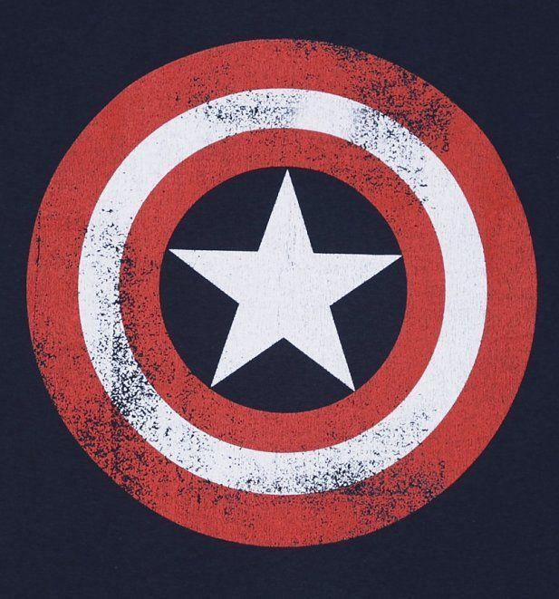 Captain America Shield Logo - Men's Navy Marvel Distressed Captain America Shield Logo T Shirt