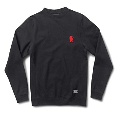 Red and Black Grizzly Griptape Bear Logo - Grizzly Griptape Men's OG Bear Crewneck Sweatshirt Black Red M