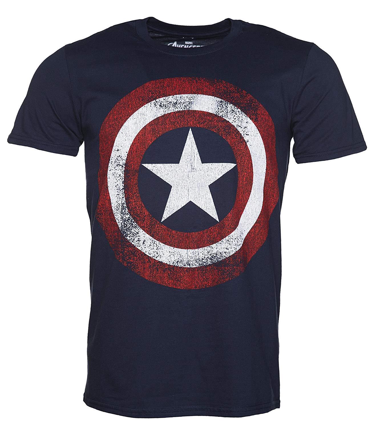 Captain America Shield Logo - Mens Navy Marvel Distressed Captain America Shield Logo T Shirt ...