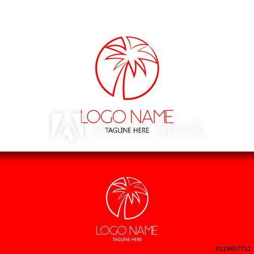 Red Tree Circle Logo - Coconut tree circle lowercase flat logo design template - Buy this ...