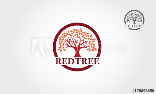 Red Tree Circle Logo - Beautiful red tree design. Logo vector illustration this stock