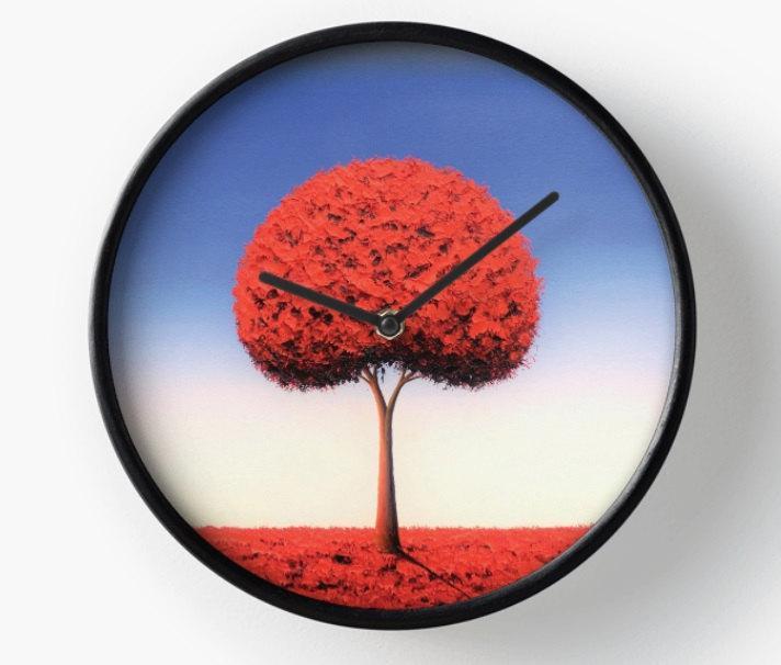Red Tree Circle Logo - Red Tree Wall Clock, Minimalist Wood Framed Clock, Contemporary Tree ...