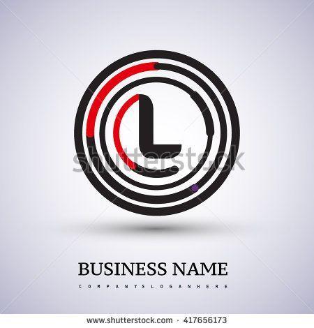 Black and Red Cool L Logo - Letter L vector logo symbol in the circle thin line colored black