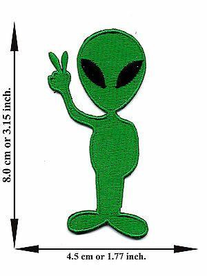 Green Alien Logo - GREEN ALIEN PEACE Sign Love ET UFO Space Flying Logo Applique Iron