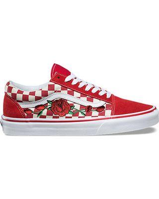 Vans Red Checkerboard Logo - BIG Deal on Rose Buds Custom Embroidered Vans White Red Checkered ...