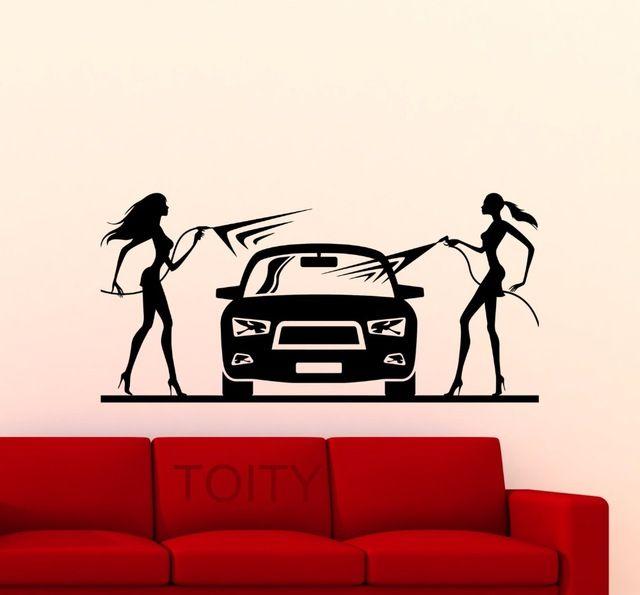 Sexy Car Logo - Car Wash Wall Sticker Sexy Girls Car Washing Logo Auto Service Vinyl ...