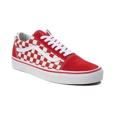 Vans Red Checkerboard Logo - Vans Old Skool Chex Skate Shoe - RedWhite - 497098
