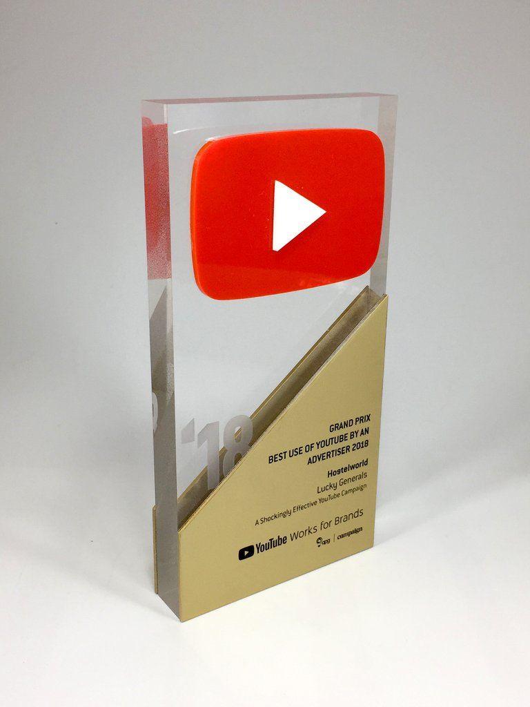 Gray and Red and Gold Logo - Youtube Laminated Red and Gold Acrylic Award | Creative Awards
