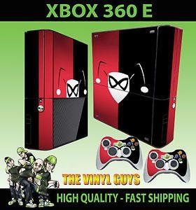 Black and Red E Logo - XBOX 360 E HARLEY QUINN LOGO RED BLACK BATMAN STICKER SKIN & 2 PAD ...