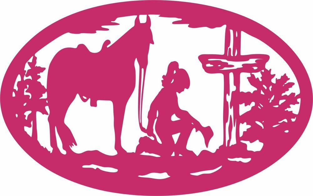 Horse Cross Logo - Christian Cowgirl Horse Cross Car Truck Window Laptop Sign Vinyl