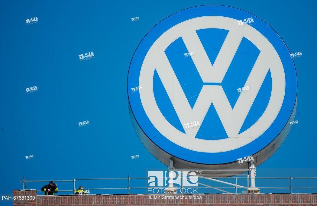 Wolfsburg VW Blue Logo - The Volkswagen logo on an administration building at the Volkaswagen