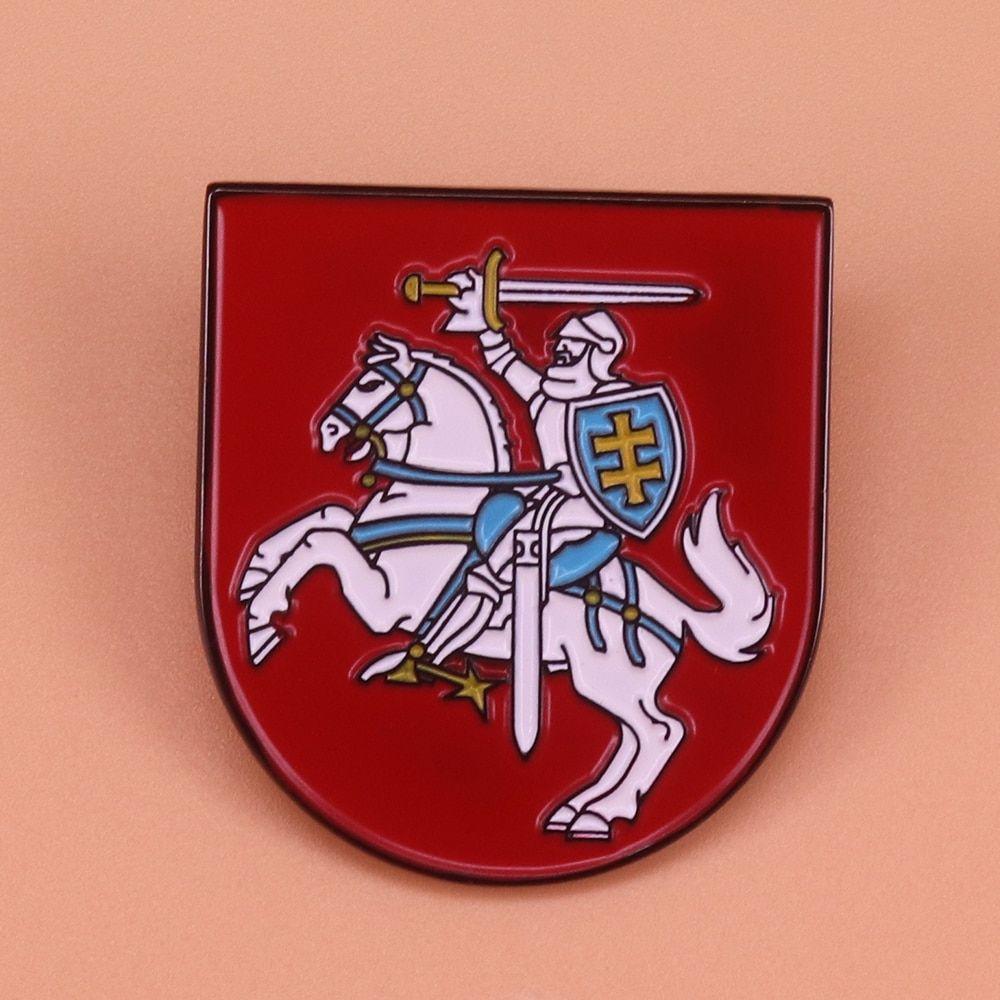 Horse Cross Logo - Lithuania flag enamel pin national emblem badge horse shield brooch