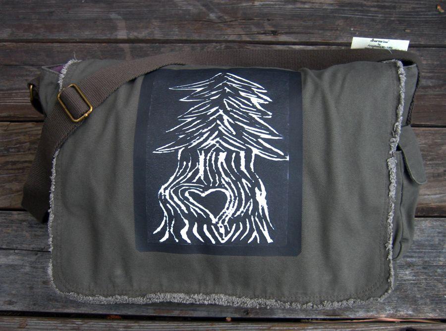 Pine Tree Heart Logo - Pine Tree with Heart Cotton Messenger Bag - Dharma Love