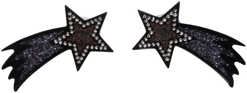 Chanel Galaxy Logo - Chanel Black Shooting Star Galaxy Glitter Crystal Resin Logo Stud ...