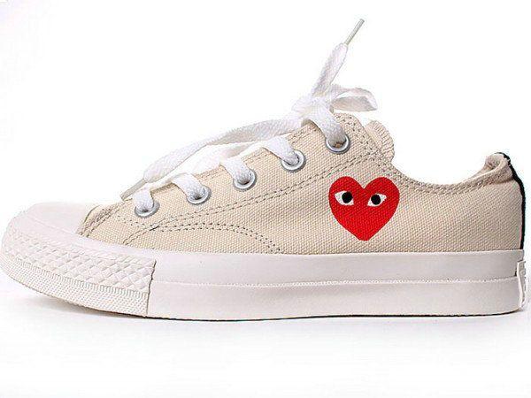 CDG Converse Logo - Converse All Star Unisex Beige Cdg Logo Prints Low Top Canvas Shoes