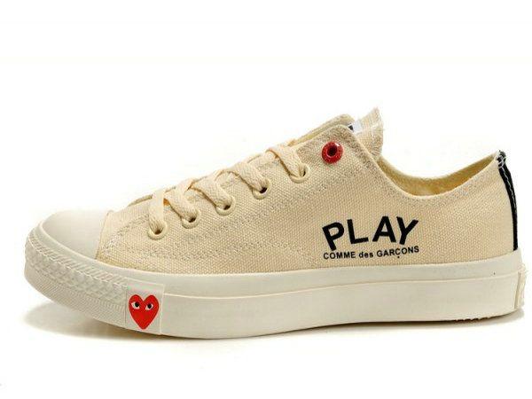 CDG Converse Logo - Converse All Star Unisex Beige Cdg Logo Prints Low Top Canvas Shoes