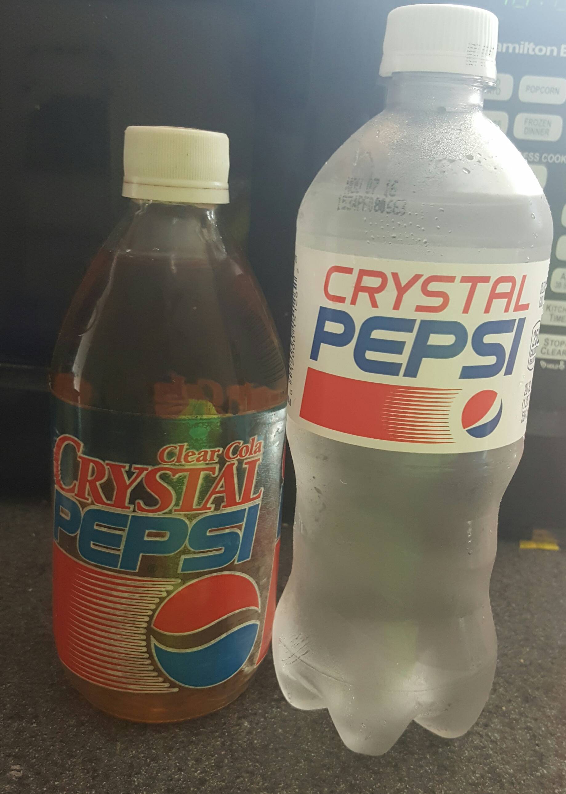 Pepsi Next Logo - Crystal Pepsi next to a 2016 Crystal Pepsi bottle. Somehow