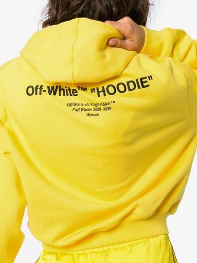 White Yellow Logo - Off-White Yellow Logo Embroidered Cropped Long Sleeve Cotton Hoodie ...