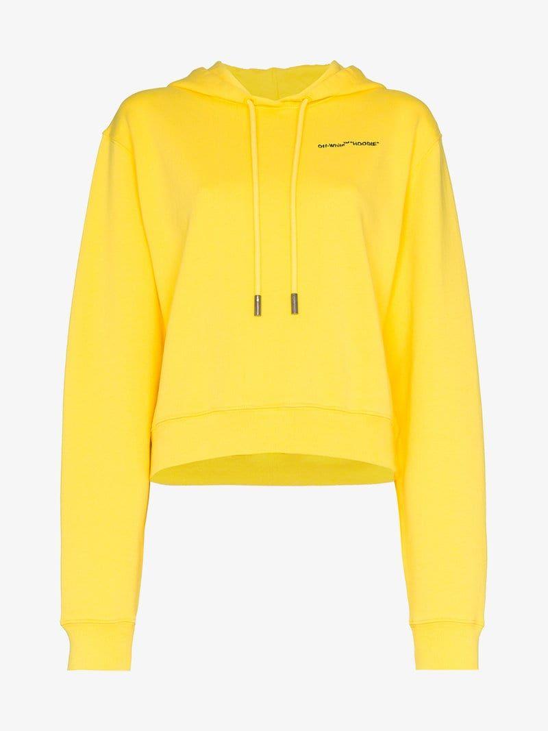 White Yellow Logo - Off-White Yellow Logo Embroidered Cropped Long Sleeve Cotton Hoodie ...