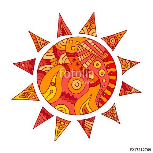 Painted Sun Logo - Vector painted sun. Hand drawn sun with rays. Template for coloring ...