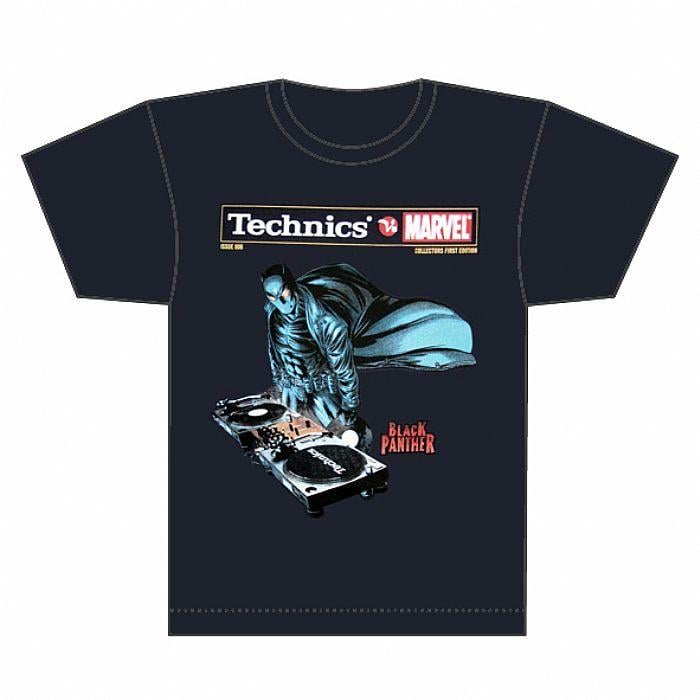 Blue and Black Panther Logo - TECHNICS vs MARVEL Black Panther T Shirt (navy blue with logo) vinyl