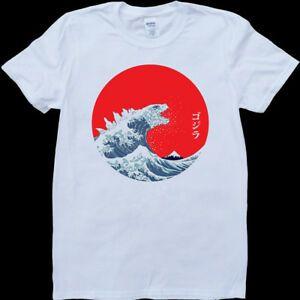 Great Wave of Red in Logo - Japan Hokusai Great Wave Godzilla Mashup White, Custom Made Mens T ...