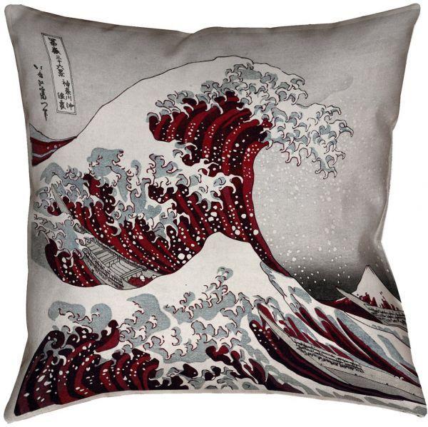 Great Wave of Red in Logo - ArtVerse Katsushika Hokusai the Great Wave in Red Pillow-Poly Twill ...