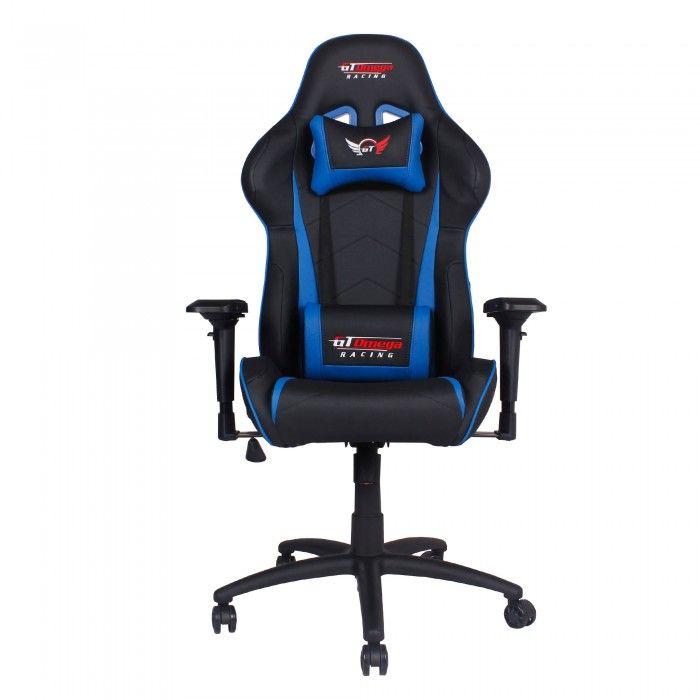 Blue and Black GT Logo - GT Omega PRO Racing Office Chair Black Next Blue Leather
