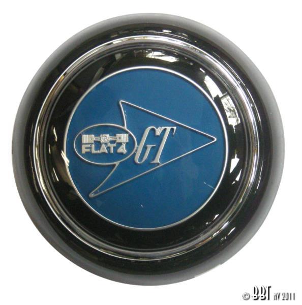 Blue and Black GT Logo - T2 55-67 Flat 4 Steering Wheel Black Horn Push (With GT Logo)