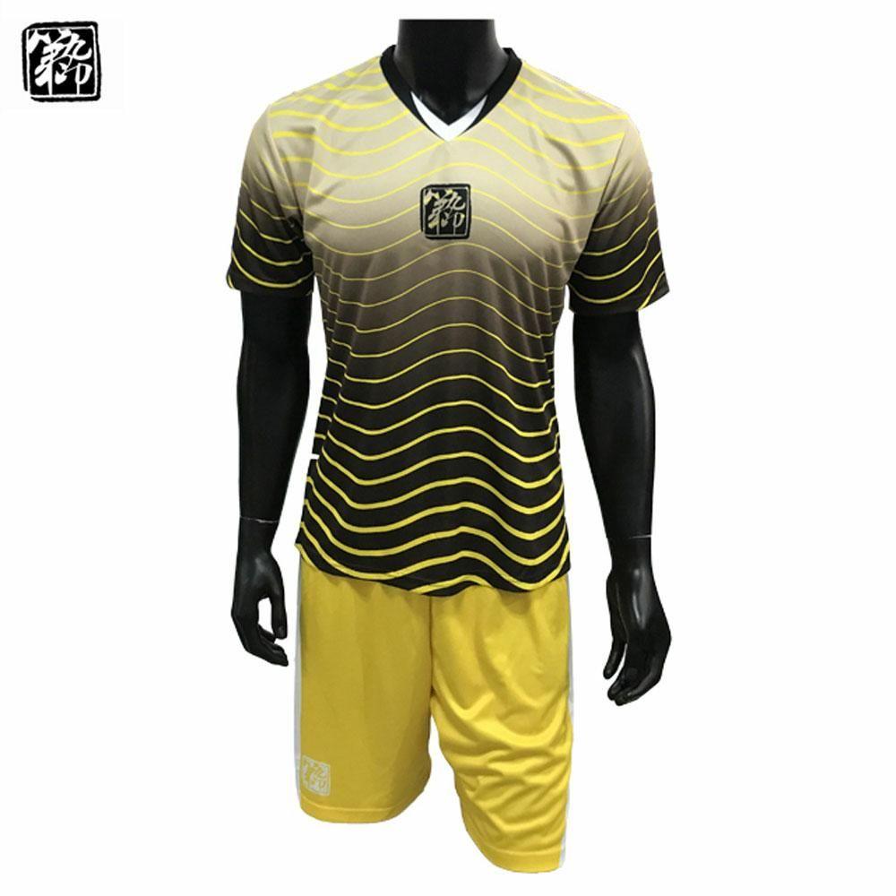Black and Yellow Soccer Logo - 2018 High quality 100% polyester black yellow soccer jerseys team ...