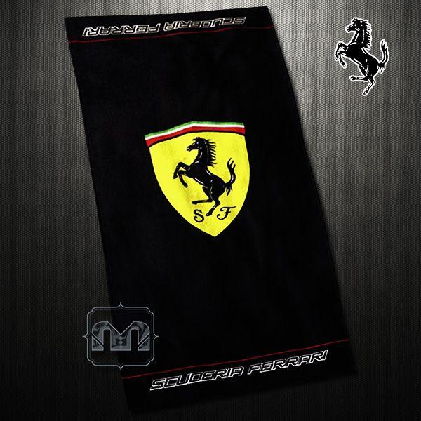 Black Beach Logo - Ferrari Scuderia Ferrari Large Shield Logo Black Beach Towel