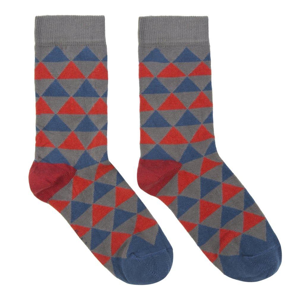 Grey and Red Triangle Logo - Paul Smith Junior Boys Grey Socks with Blue and Red Triangle Print